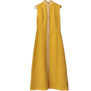 Vintage Yellow Honeycomb Sleeveless Maxi Dress Small